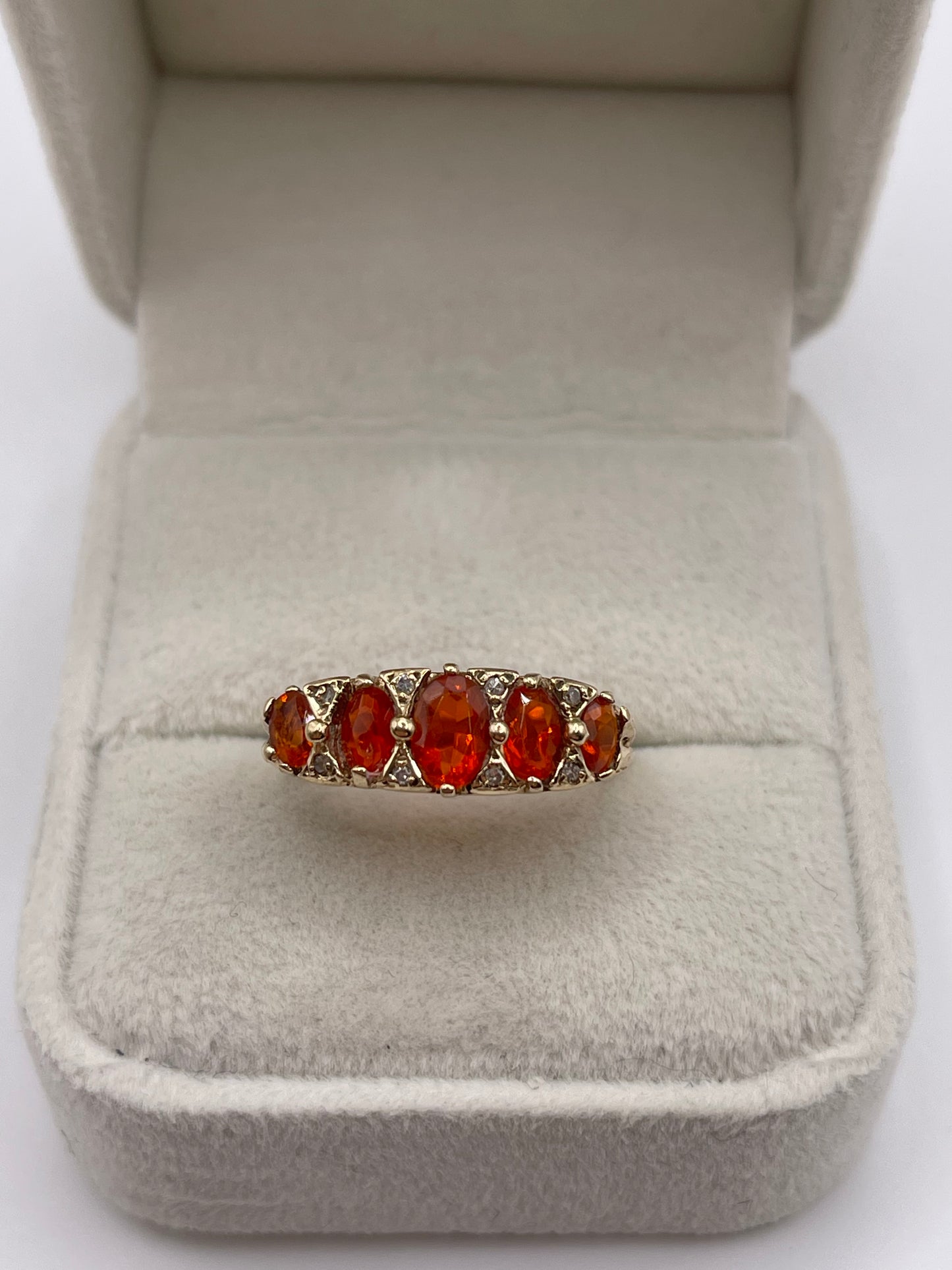 9ct gold fire opal and diamond ring