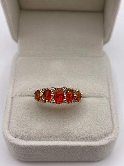9ct gold fire opal and diamond ring