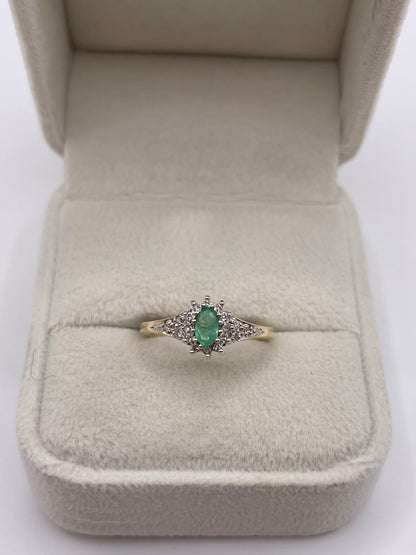 9ct gold emerald and diamond ring