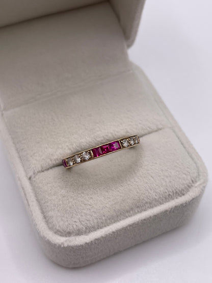 Antique 9ct gold synthetic ruby and paste eternity ring