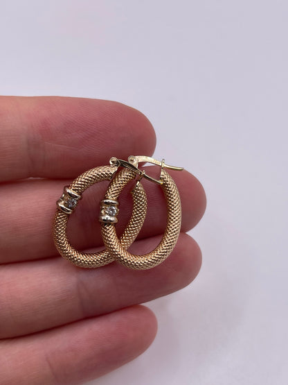 9ct gold cz creole earrings