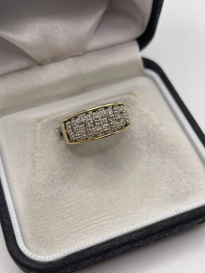 9ct gold diamond Greek key ring