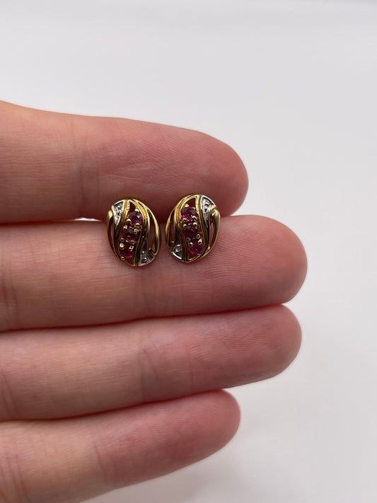 9ct gold ruby and diamond earrings