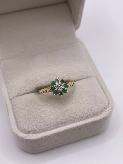 9ct gold emerald and diamond ring