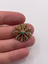 Load image into Gallery viewer, Antique 9ct gold turquoise and pearl pendant
