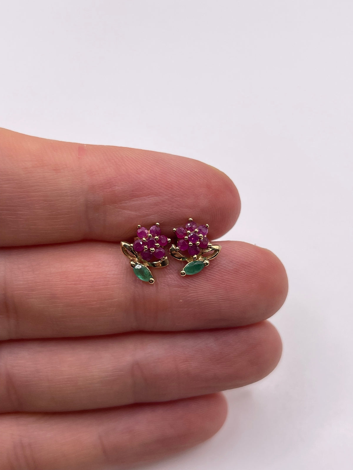 9ct gold ruby and emerald earrings