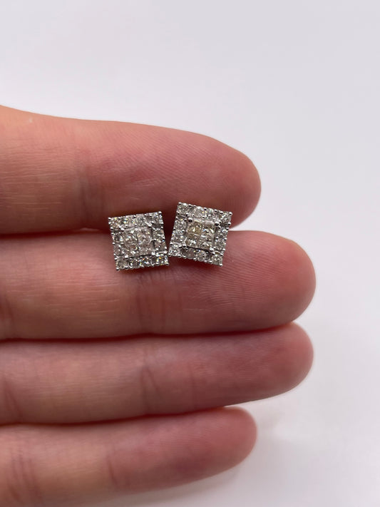 9ct gold diamond cluster earrings