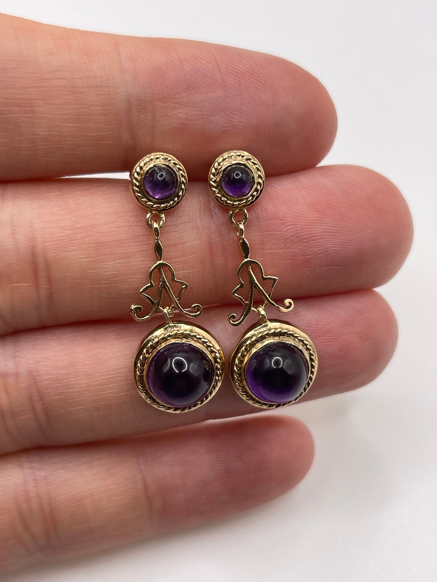 9ct gold cabochon amethyst earrings