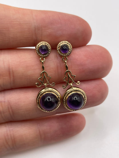 9ct gold cabochon amethyst earrings