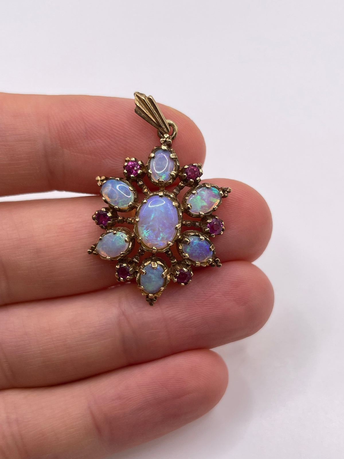 9ct gold opal and ruby pendant