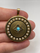 Load image into Gallery viewer, Antique 15ct gold turquoise and pearl mourning pendant
