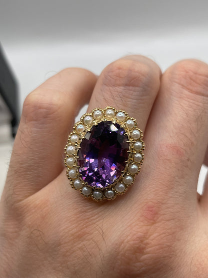 9ct gold amethyst and pearl ring