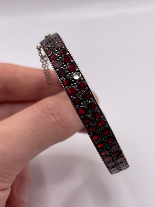 Antique silver gilt garnet bangle