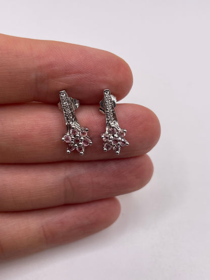 9ct white gold pink topaz and diamond earrings