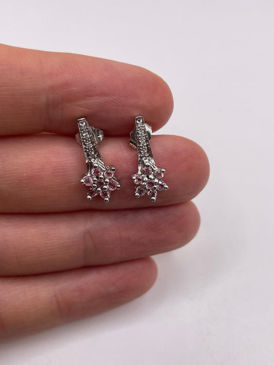 9ct white gold pink topaz and diamond earrings