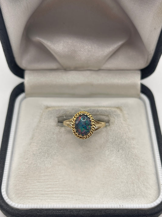 9ct gold black opal mosaic ring