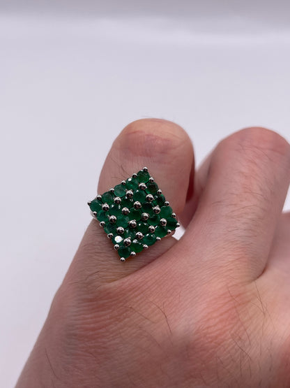 Silver emerald cluster ring