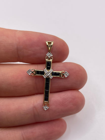 9ct gold sapphire and diamond cross pendant