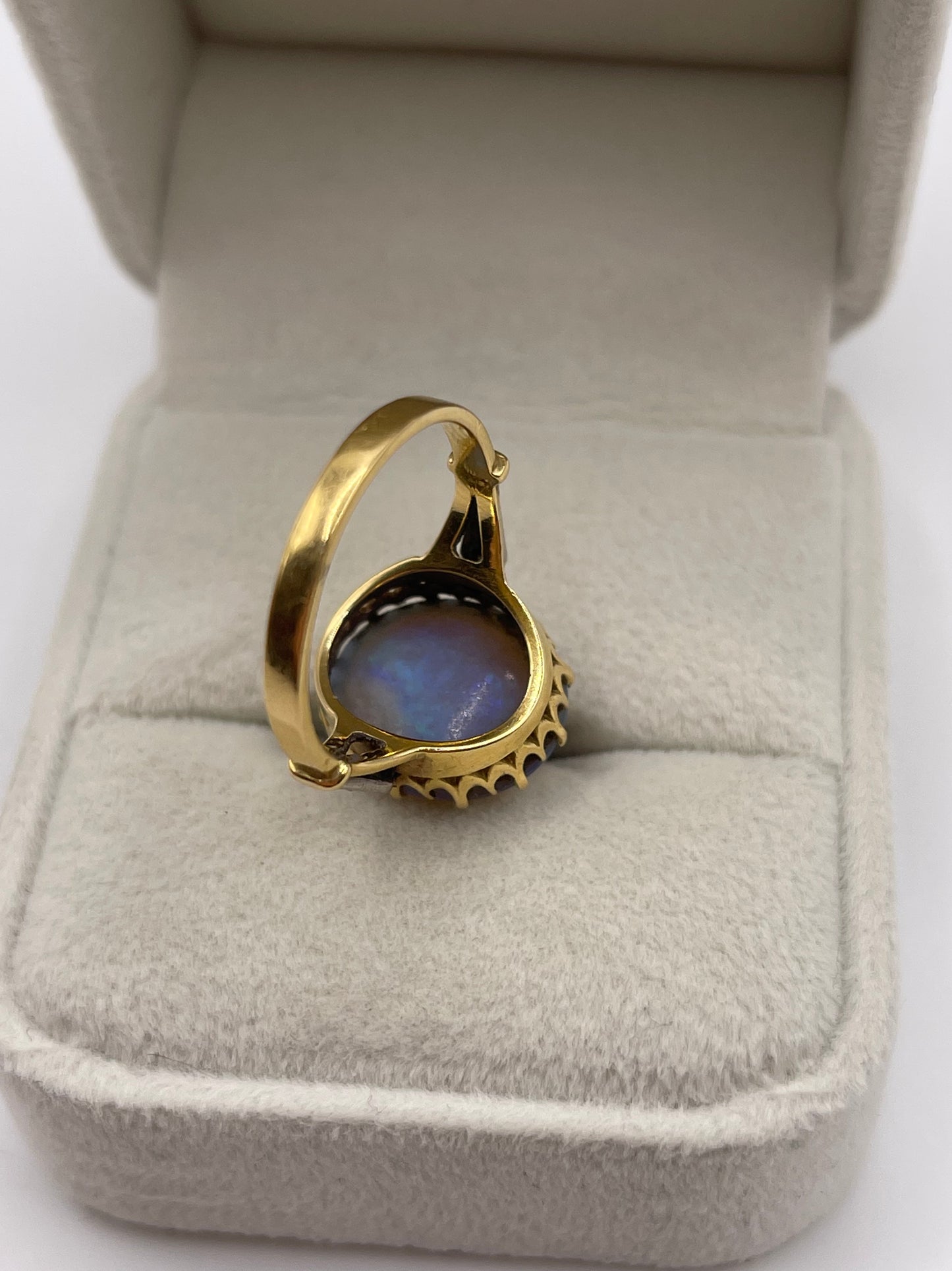 18ct gold solid black opal and diamond ring