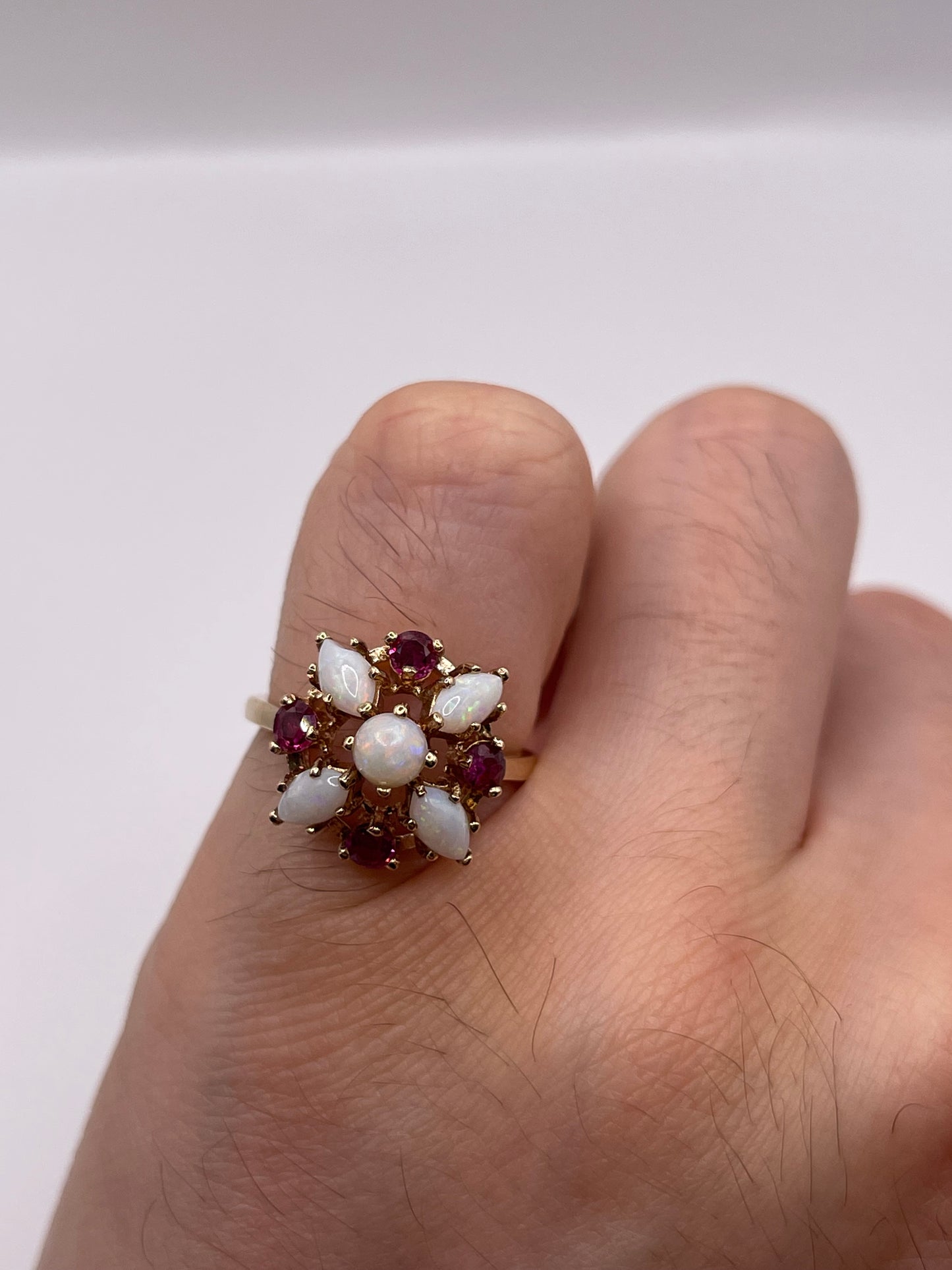 9ct gold opal and ruby ring