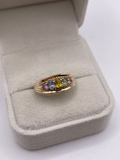 9ct gold multi coloured sapphire ring