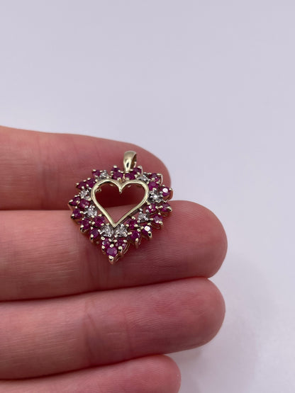 9ct gold ruby and diamond heart pendant