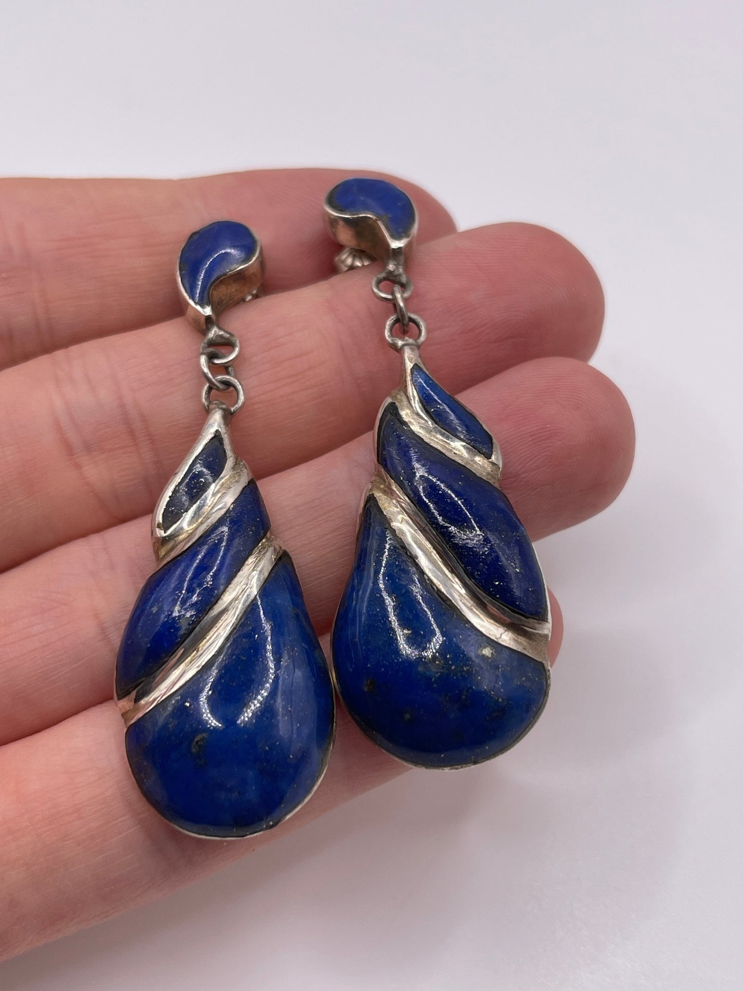Unusual silver lapis lazuli earrings