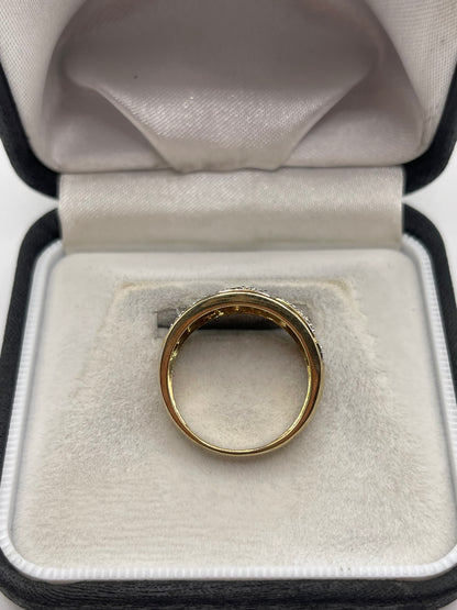 9ct gold diamond Greek key ring