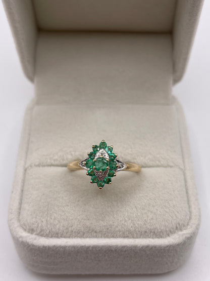 9ct gold emerald and diamond ring