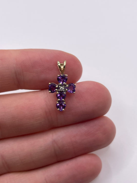 9ct gold amethyst and diamond pendant