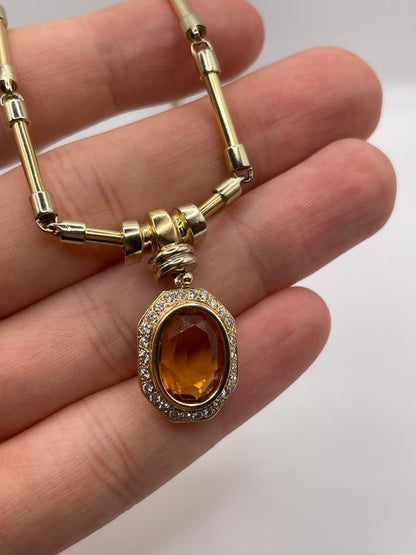 14ct gold citrine and diamond necklace