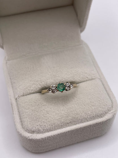 9ct gold emerald and diamond ring
