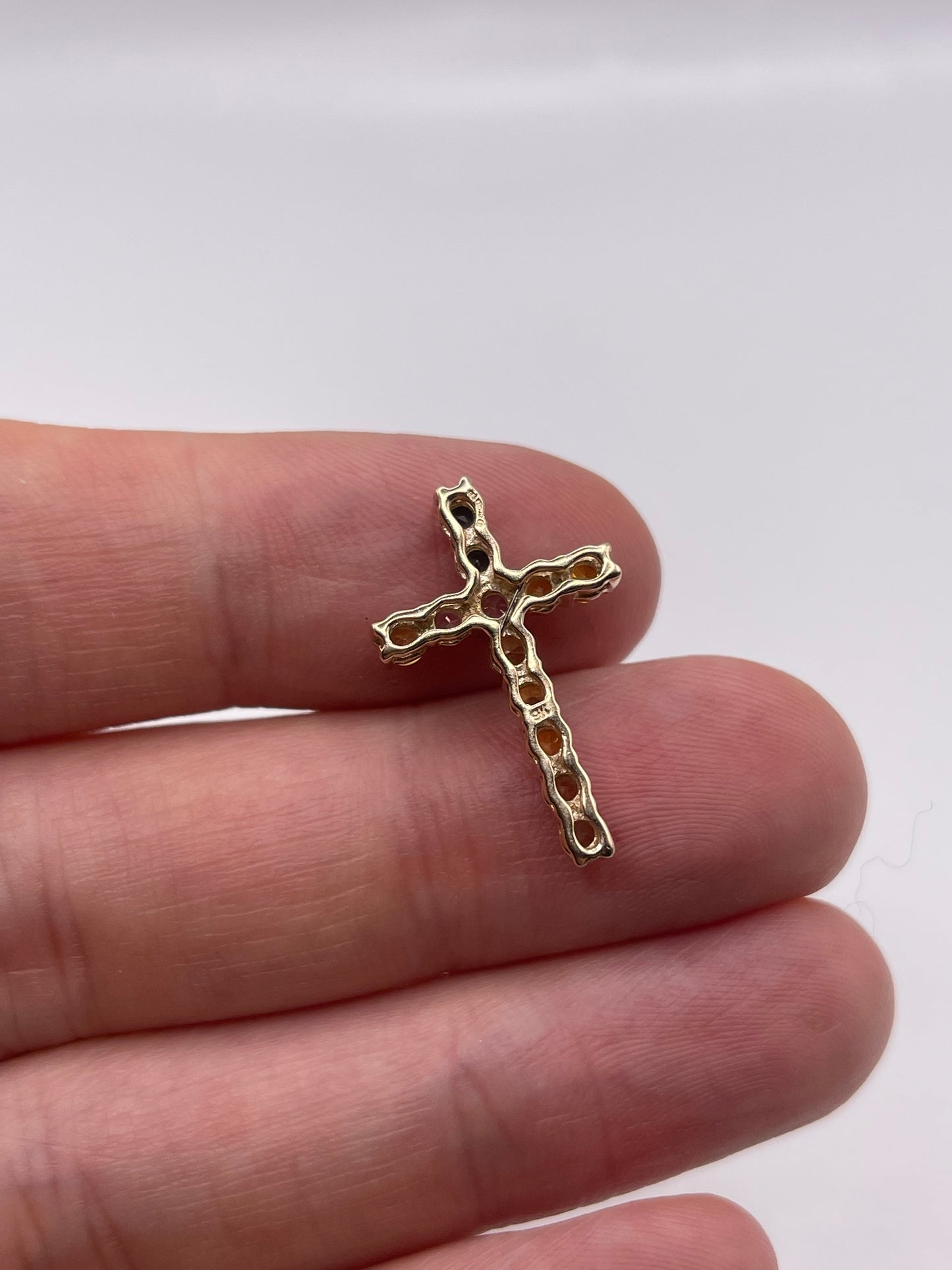 9ct gold multi coloured sapphire cross pendant
