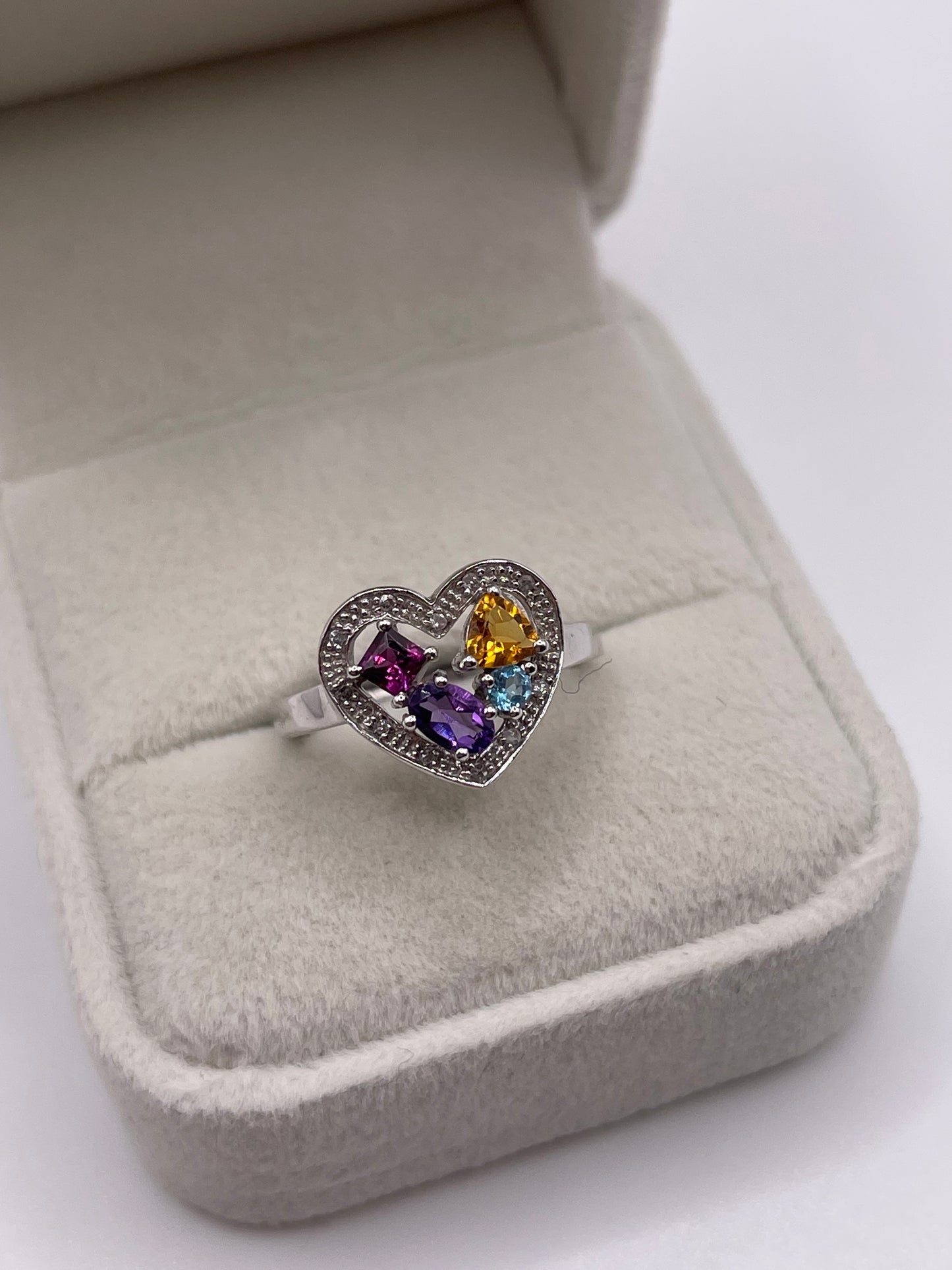 9ct white gold multi gemstone and diamond ring