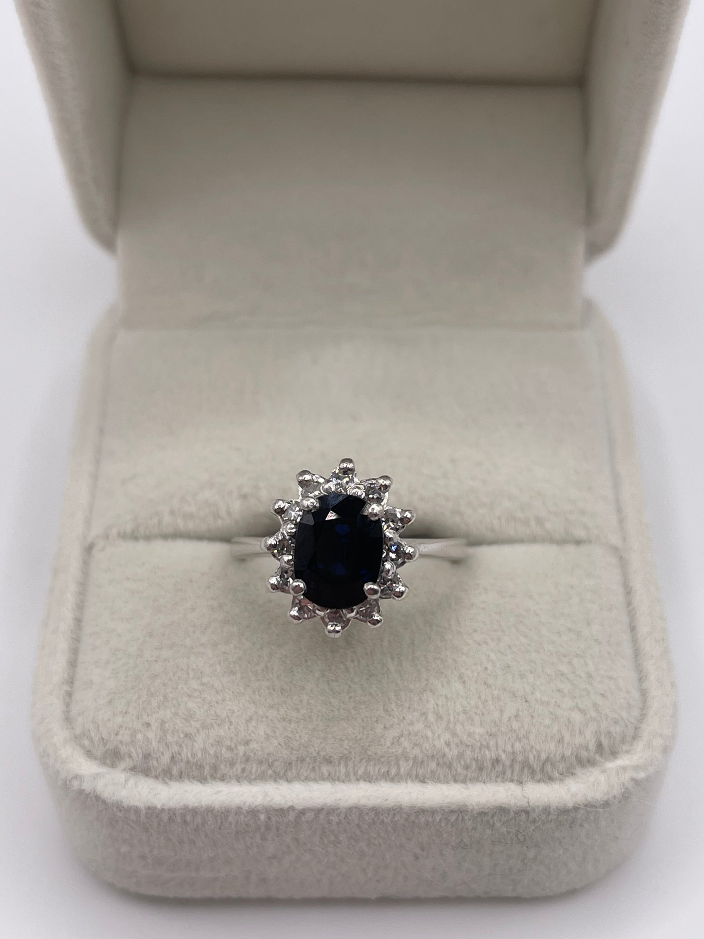 Platinum sapphire and diamond ring