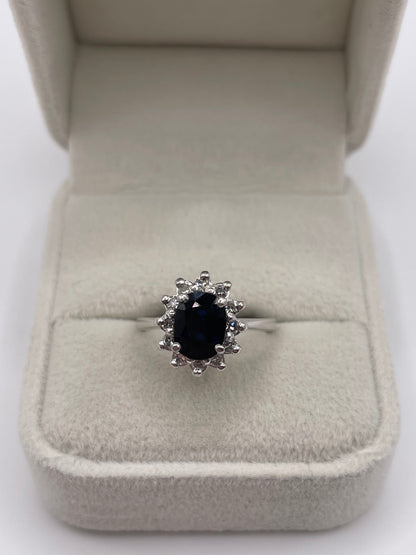 Platinum sapphire and diamond ring