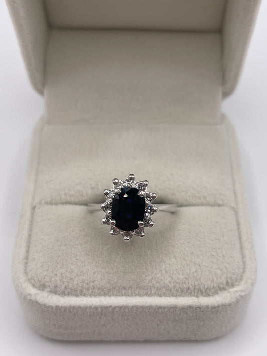 Platinum sapphire and diamond ring