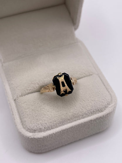 9ct gold onyx initial A ring