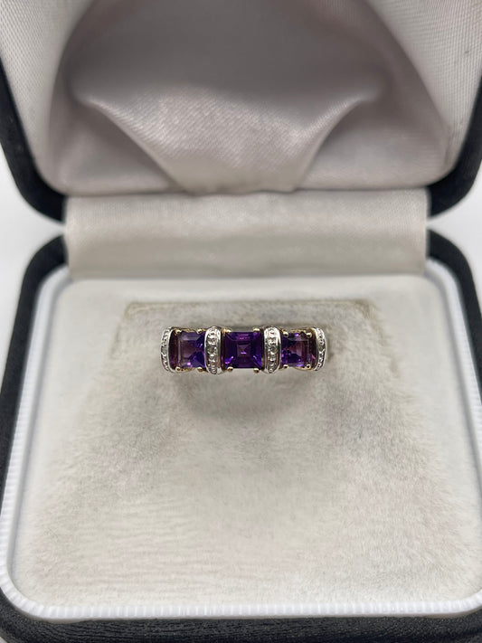 9ct gold amethyst and diamond ring