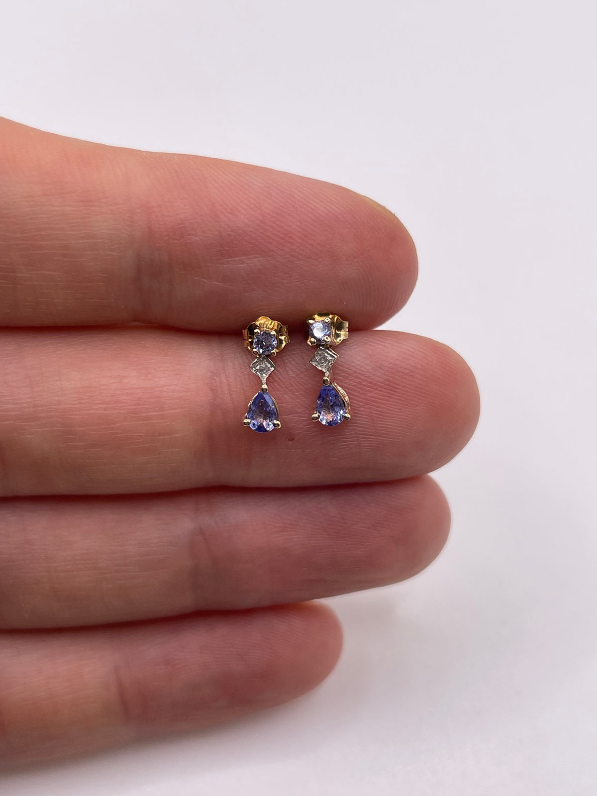 9ct gold tanzanite and diamond earrings
