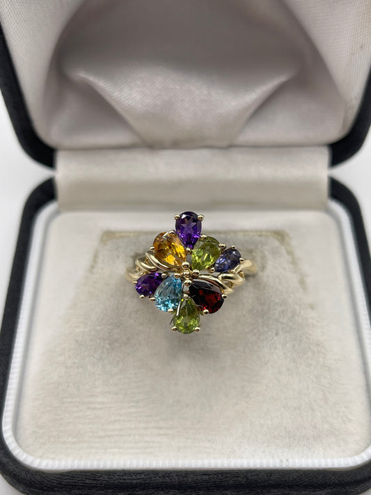 9ct gold multi gemstone ring