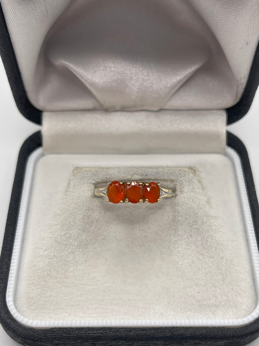 9ct gold fire opal and diamond ring