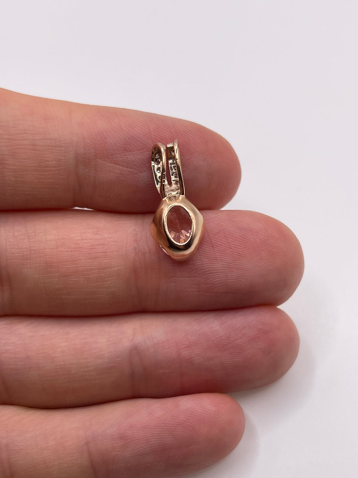 9ct rose gold morganite and diamond pendant