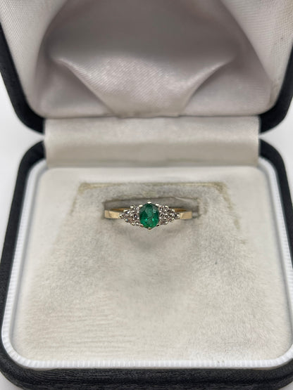 9ct gold emerald and diamond ring