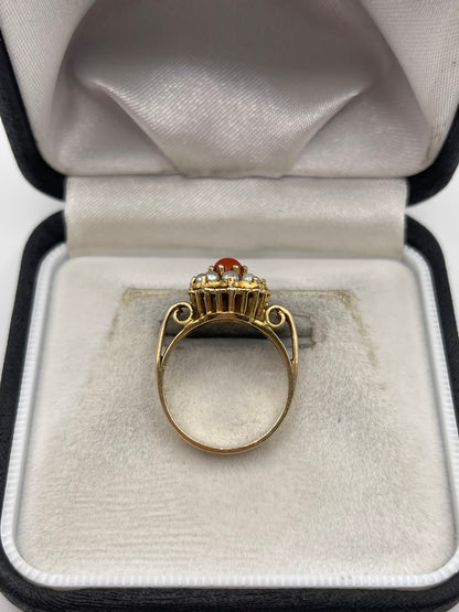 9ct gold coral and pearl ring