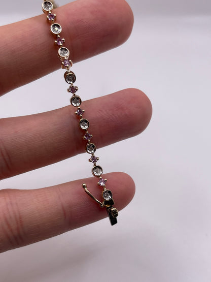 9ct gold pink sapphire and diamond bracelet