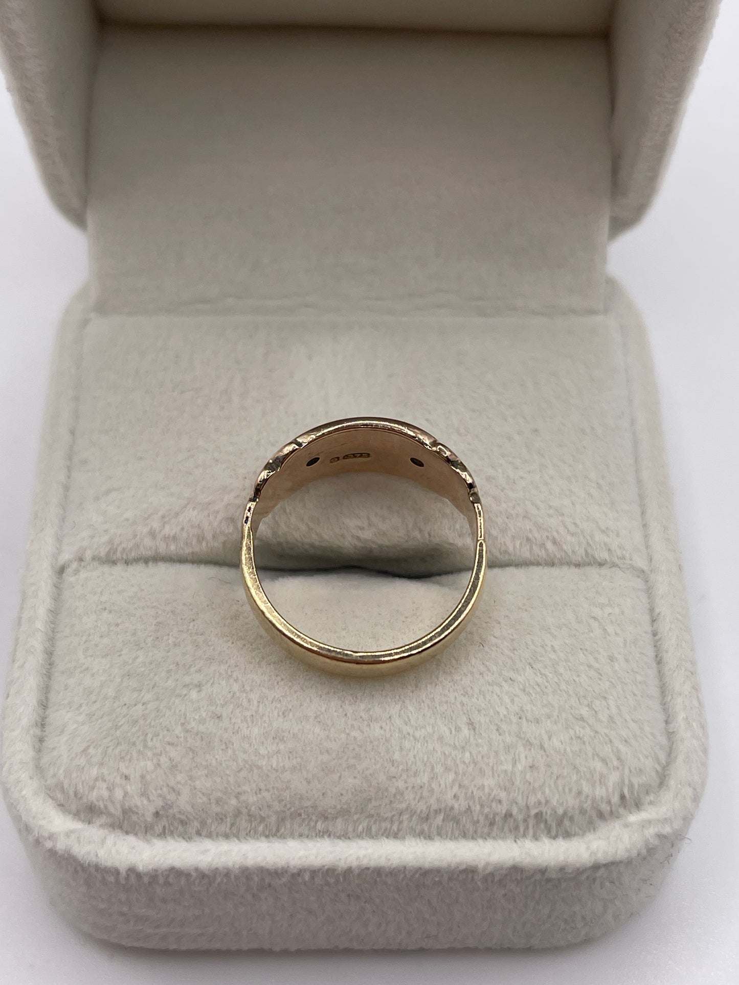 Antique 9ct rose gold garnet and pearl ring