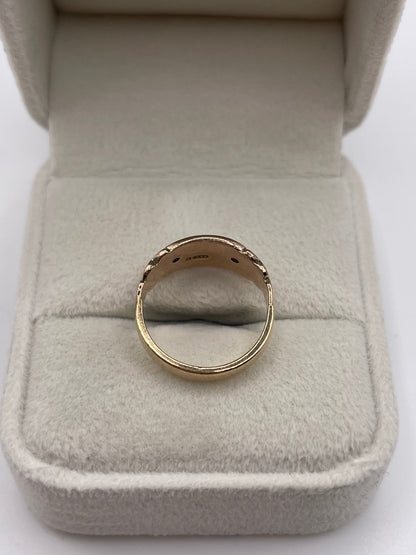 Antique 9ct rose gold garnet and pearl ring