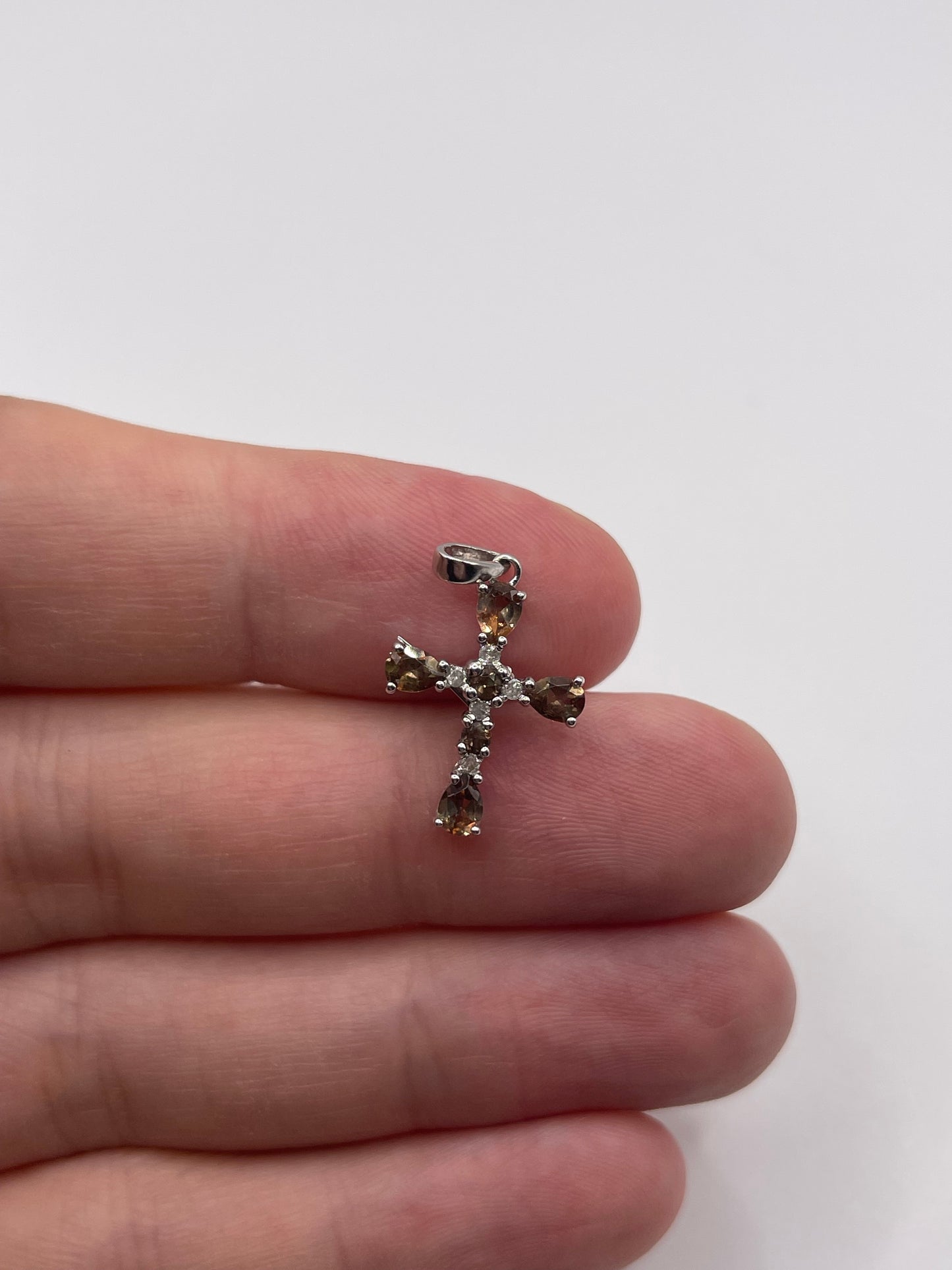 9ct white gold quartz and diamond cross pendant