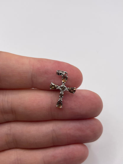 9ct white gold quartz and diamond cross pendant